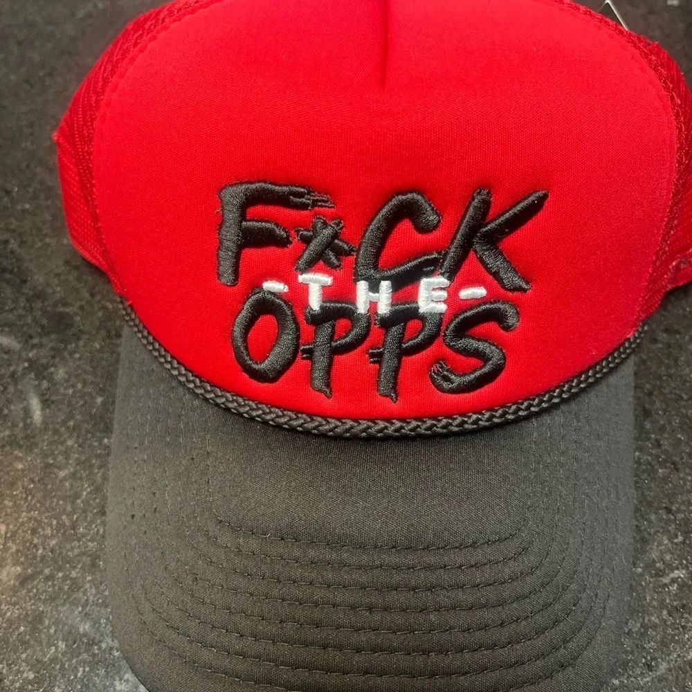 Opps  Red and Black graphic trucker Cap